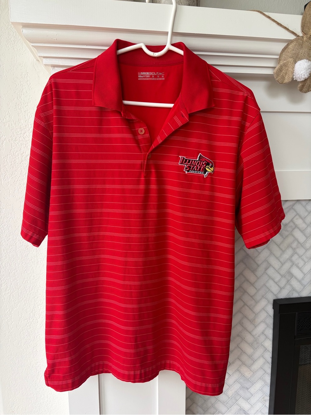 Nike Red Striped Polo with Illinois State Logo